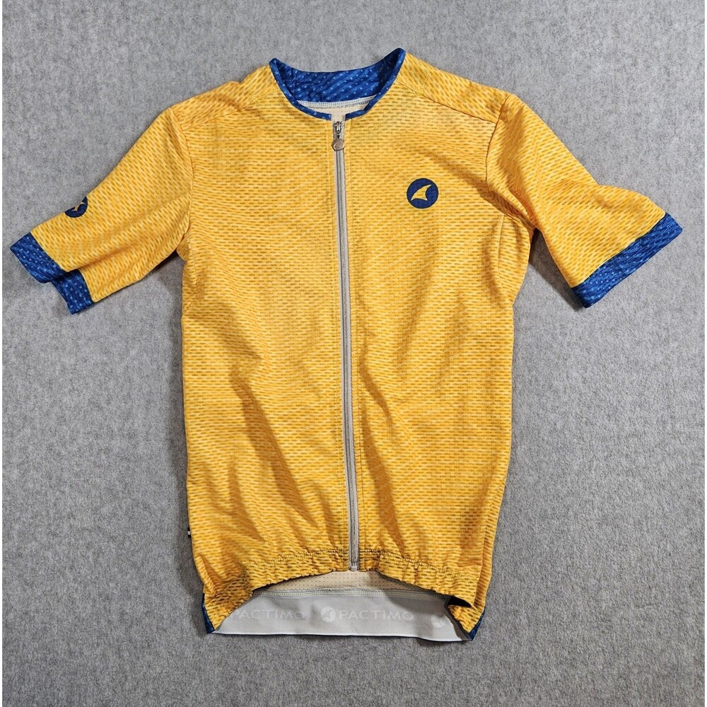 PACTIMO Cycling Jersey Womens Small Yellow Blue Bicycle Full Zip W/Pockets